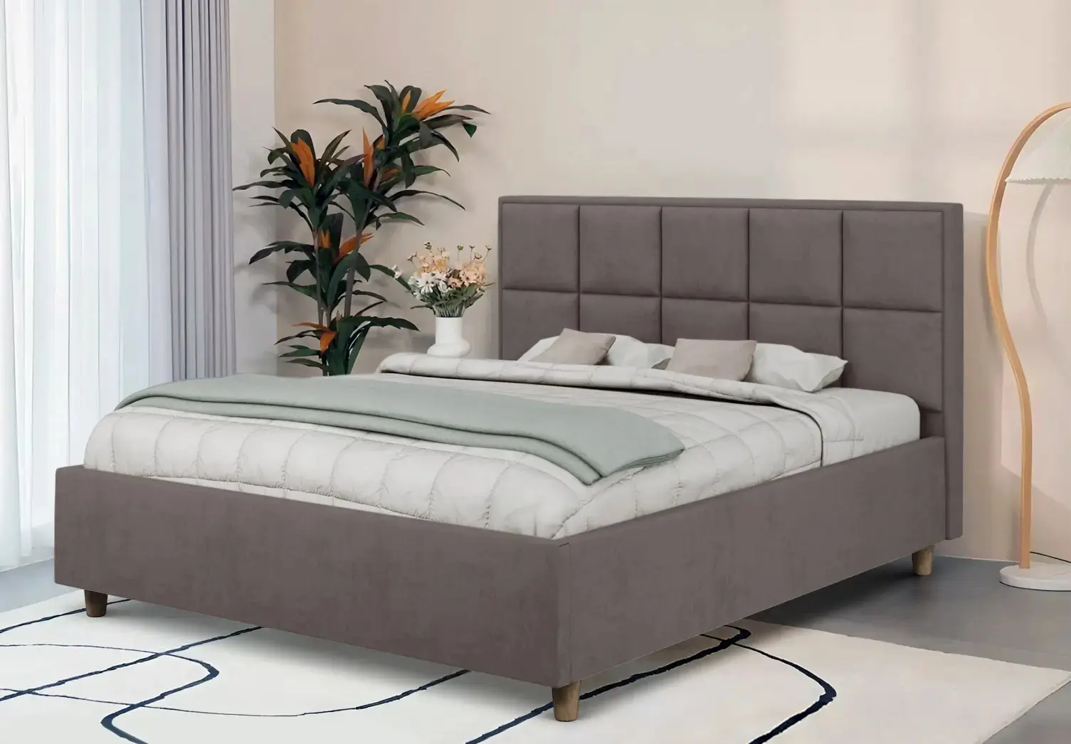 Pat cu saltea Charmbed Confort Tatiana Modern Velluto 16 Grey/Walnut + Saltconfort Classic Ortopedic 160х200/20