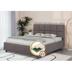 Pat cu saltea Charmbed Confort Tatiana Modern Velluto 16 Grey/Walnut + Saltconfort Classic Ortopedic 160х200/20