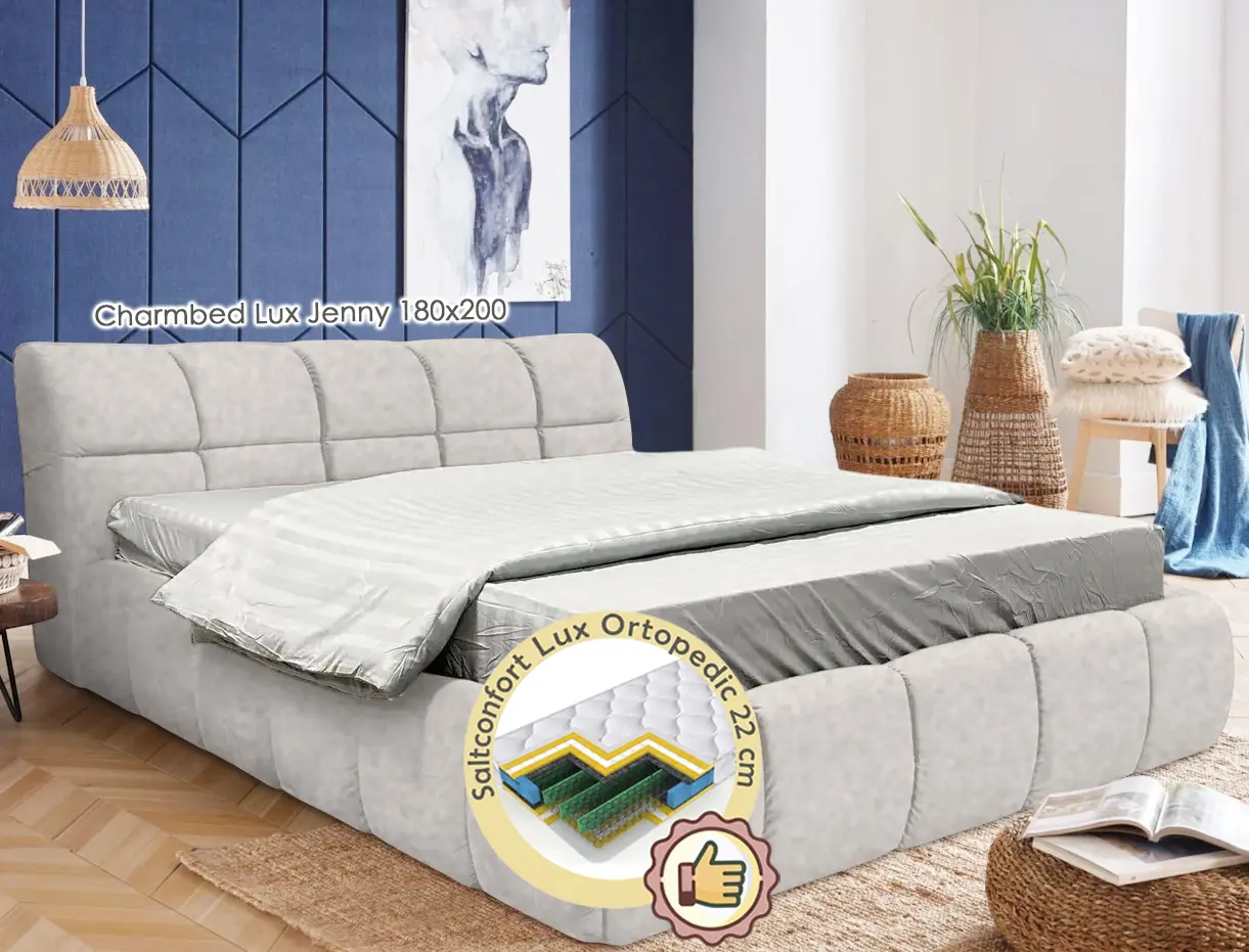 Pat cu saltea Charmbed Lux Jenny + Lux Ortopedic 180х200 (Light Grey)