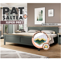 Pat cu saltea Helvetia Evora S 24ZRJU30 Green/Lefkas Oak + Saltconfort Classic Ortopedic 140х200/20