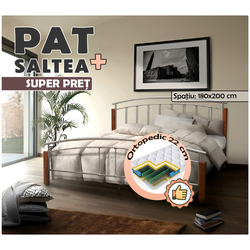 Pat cu saltea Mobhaus Mirela Alder/Silver + Saltconfort Lux Ortopedic 180х200/22