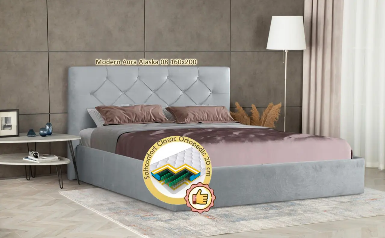 Кровать с матрасом Modern Aura Alaska 08 ламельное основание Gray + Saltconfort Classic Ortopedic 160х200/20