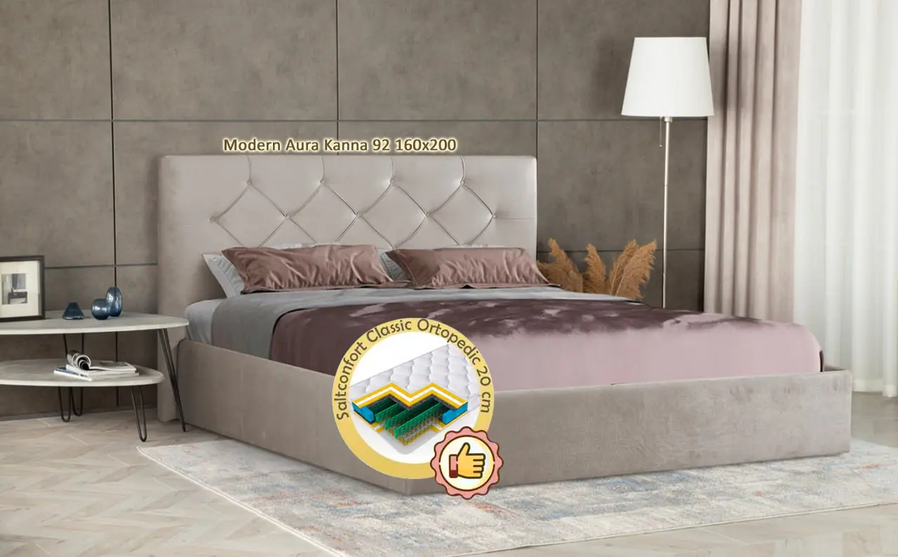 Кровать с матрасом Modern Aura Kanna 92 ламельное основание Light Gray + Saltconfort Classic Ortopedic 160х200/20