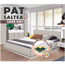 Pat cu saltea Modern Francesca Cashmere/White + Saltconfort Classic Ortopedic 160х200/20