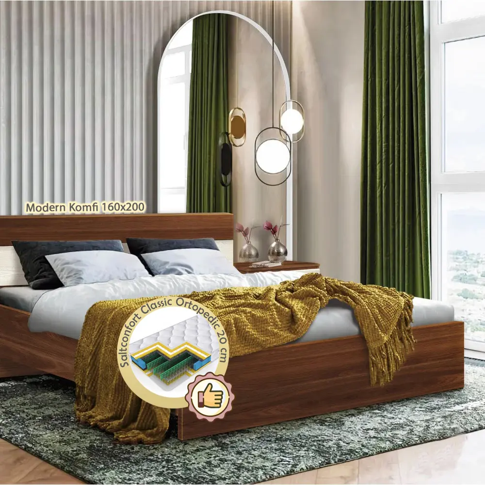 Pat cu saltea Modern Komfi Brandy Castello Oak/Craft Oak White + Saltconfort Classic Ortopedic 160х200/20