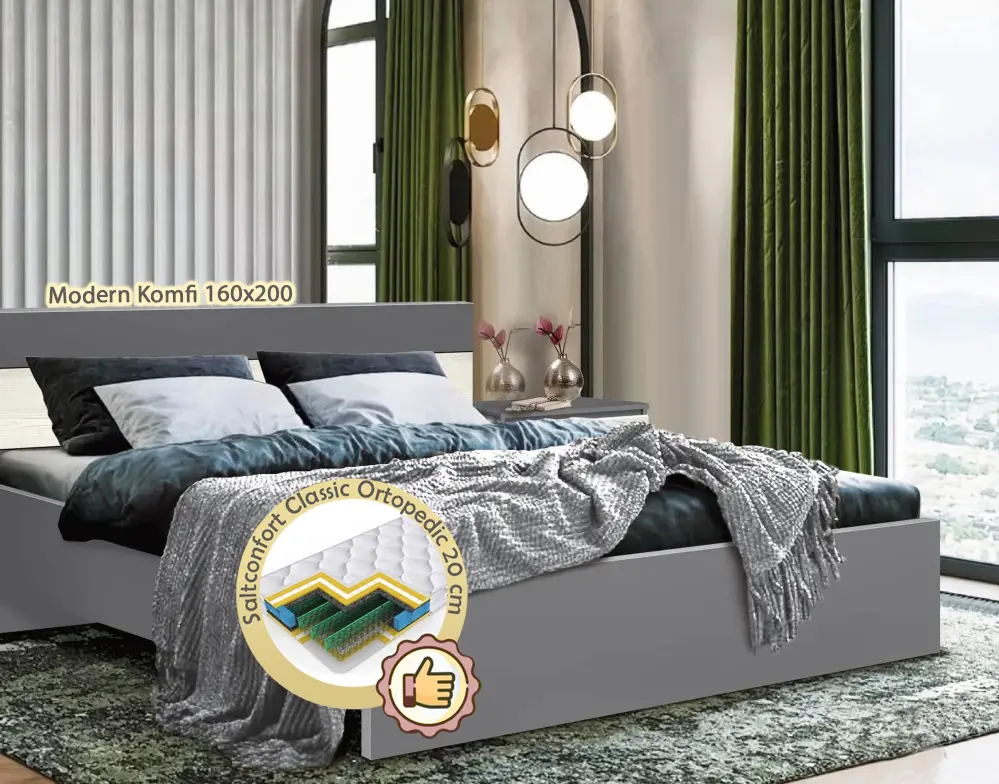 Кровать с матрасом Modern Komfi Slate Gray/Craft Oak White + Saltconfort Classic Ortopedic 160х200/20