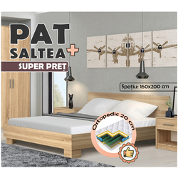 Pat cu saltea Modern Tennessee baza lamele Sonoma Oak + Saltconfort Classic Ortopedic 160х200/20