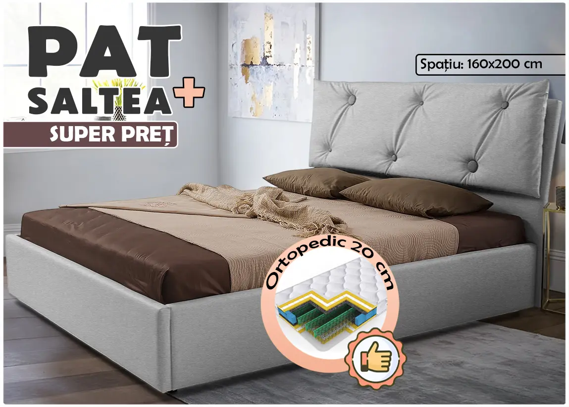 Кровать с матрасом Montella Helen Monolith 84 Gray Light + Saltconfort Classic Ortopedic 160х200/20