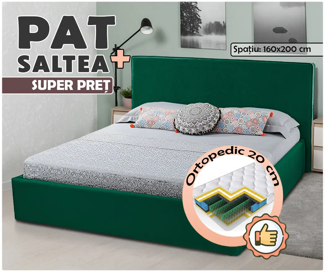 Кровать с матрасом Montella Payson Monolith 37 Emerald + Saltconfort Classic Ortopedic 160х200/20