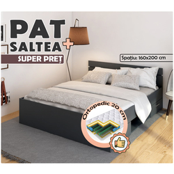 Pat cu saltea Tempo Kondela Michigan Graphite + Saltconfort Classic Ortopedic 160х200/20