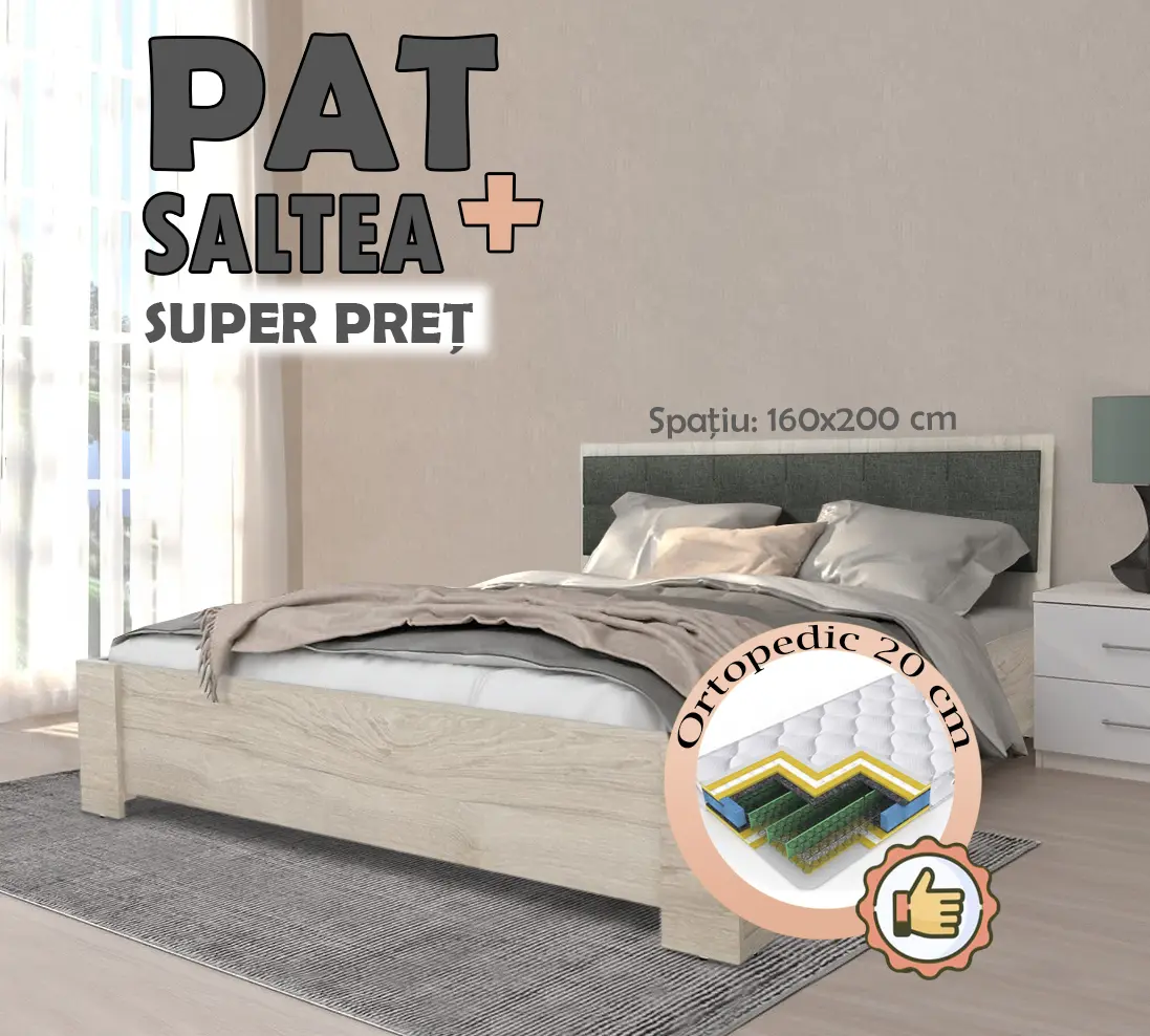 Pat cu saltea Yasen Bari Hickory Rockford Light + Saltconfort Classic Ortopedic 160х200/20