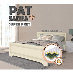 Pat cu saltea Yasen Boston baza lamele Ivory/Vanilla Supermat + Saltconfort Classic Ortopedic 160х200/20