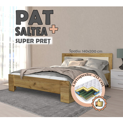 Pat cu saltea Yasen Denver baza lamele Craft Oak Gold/Vanilla + Saltconfort Classic Ortopedic 140х200/20