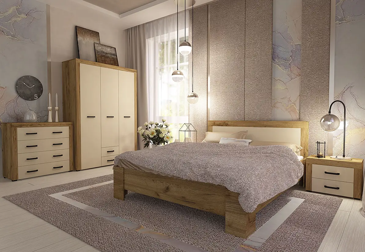 Кровать с матрасом Yasen Denver ламельное основание Craft Oak Gold/Vanilla + Saltconfort Classic Ortopedic 160х200/20