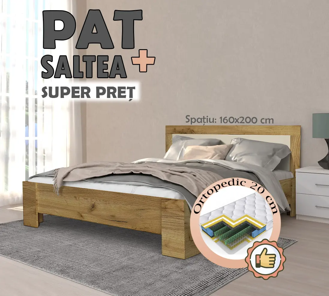 Кровать с матрасом Yasen Denver ламельное основание Craft Oak Gold/Vanilla + Saltconfort Classic Ortopedic 160х200/20