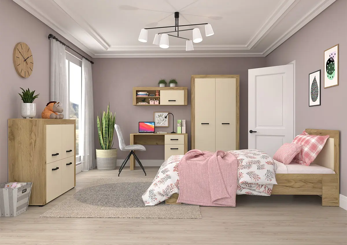 Кровать с матрасом Yasen Denver ламельное основание Craft Oak Gold/Vanilla + Saltconfort Classic Ortopedic 90х200/20