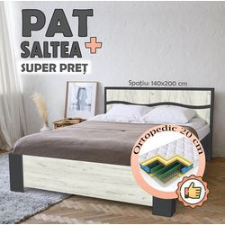 Pat cu saltea Yasen Jeneva baza lamele Graphite Grey/Craft Oak White + Saltconfort Classic Ortopedic 140х200/20