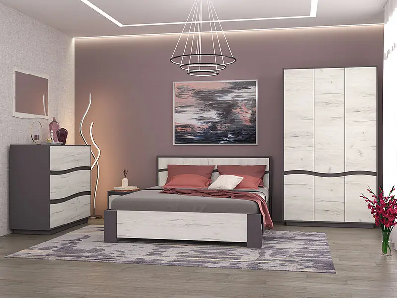 Pat cu saltea Yasen Jeneva baza lamele Graphite Grey/Craft Oak White + Saltconfort Classic Ortopedic 160х200/20