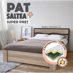Pat cu saltea Yasen Jeneva baza lamele Sonoma Oak Truffle/Wenge Magic + Saltconfort Classic Ortopedic 160х200/20