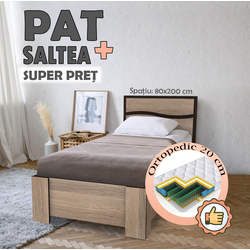 Pat cu saltea Yasen Jeneva baza lamele Sonoma Oak Truffle/Wenge Magic + Saltconfort Classic Ortopedic 80х200/20