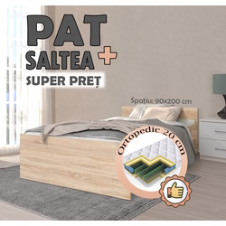 Pat cu saltea Yasen Nepo LOZ/90 Sonoma Oak + Saltconfort Classic Ortopedic 90х200/20