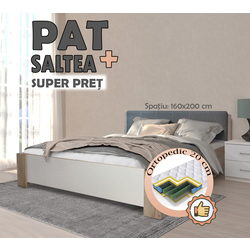 Pat cu saltea Yasen Venera baza lamele Craft Gray Oak/White + Saltconfort Classic Ortopedic 160х200/20