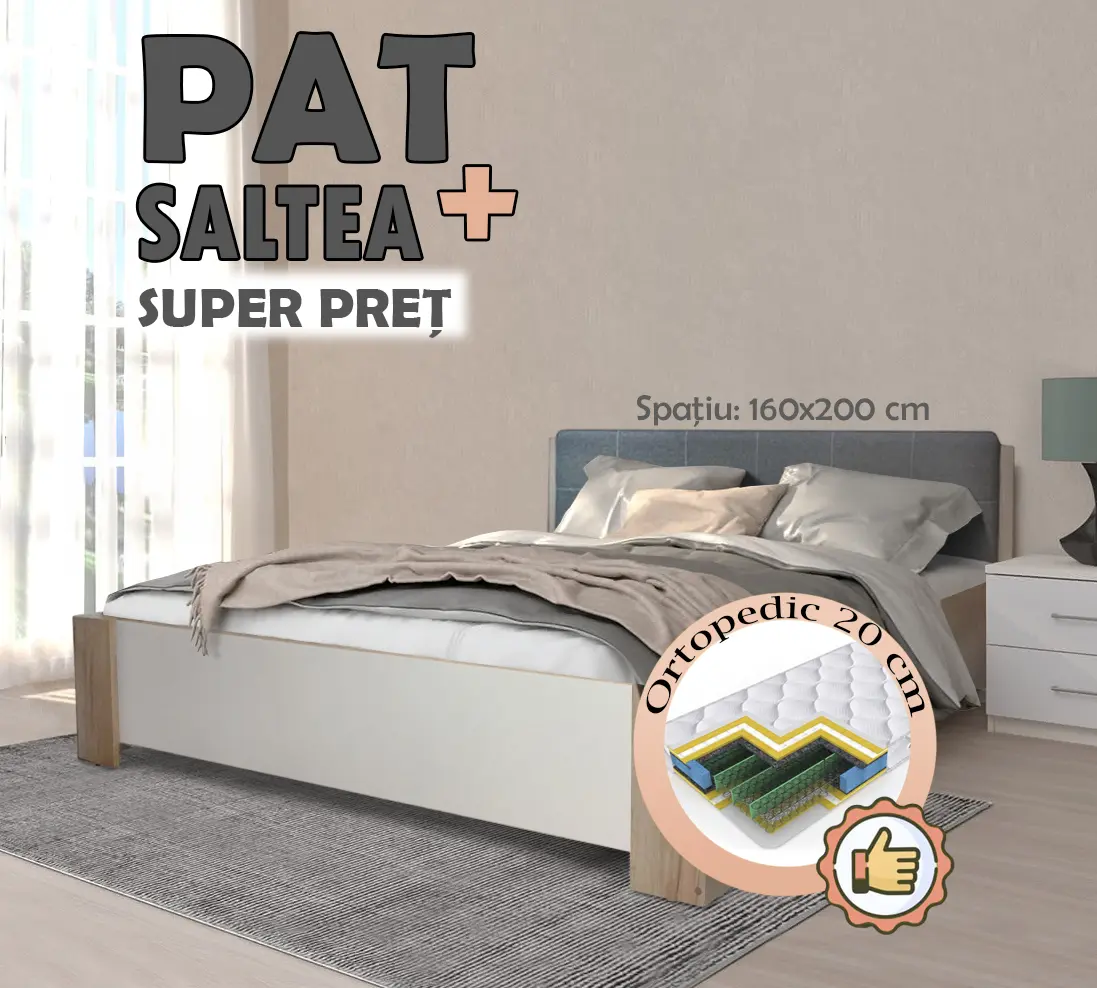 Кровать с матрасом Yasen Venera ламельное основание Craft Gray Oak/White + Saltconfort Classic Ortopedic 160х200/20