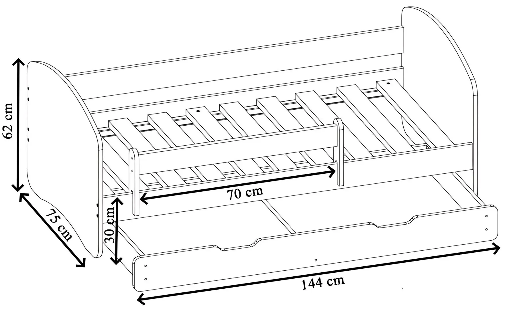 Pat ACMA Meble Acma II 70x140 bariera/sertar/saltea 6cm (White)