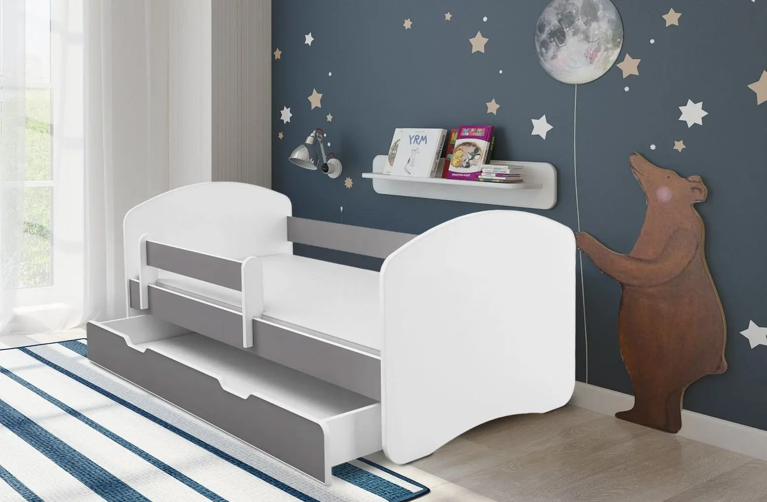 Кровать ACMA Meble Acma II 70x140 бортик/ящик/матрас 6cm (White/Gray)