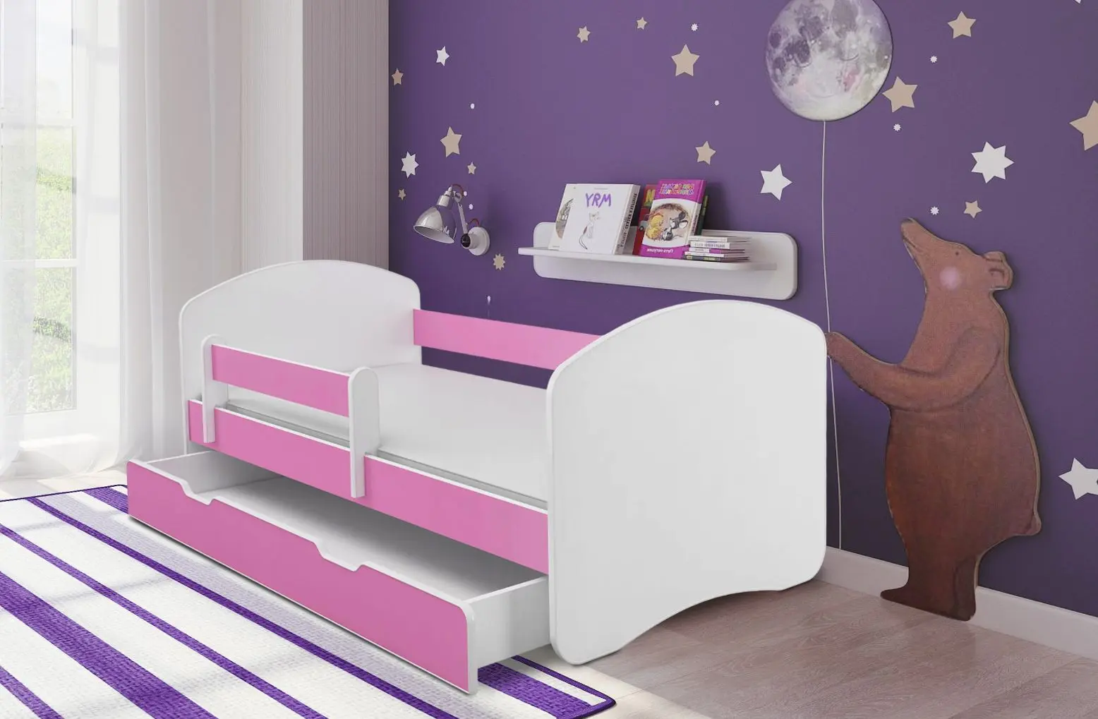 Pat ACMA Meble Acma II 80x160 bariera/sertar/saltea 7cm (White//Pink)