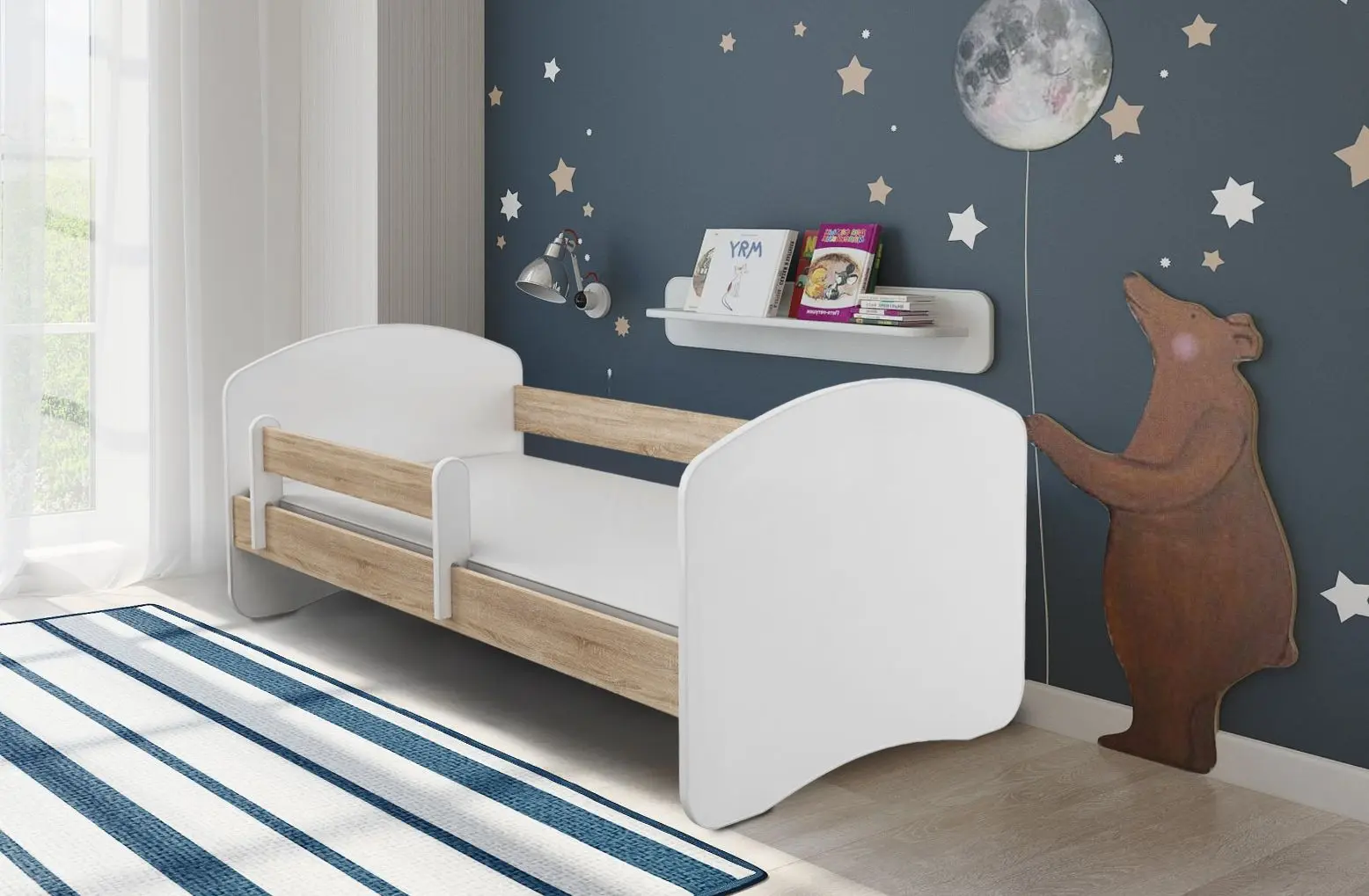 Pat ACMA Meble Acma II 80x180 bariera/saltea 7cm (White/Sonoma Oak)