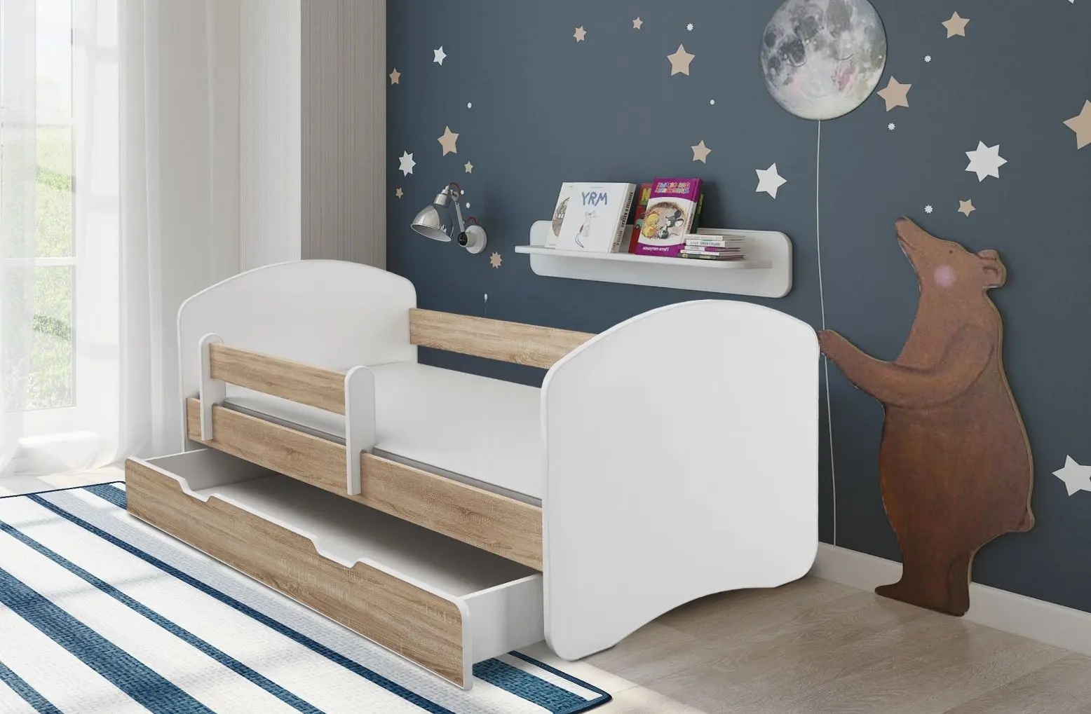 Pat ACMA Meble Acma II 80x180 bariera/sertar/saltea 7cm (White/Sonoma Oak)