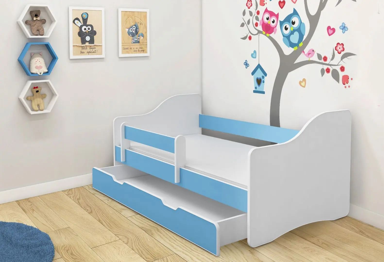 Pat ACMA Meble Acma III Happy 70x140 bariera/sertar/saltea 6cm (White/Blue)