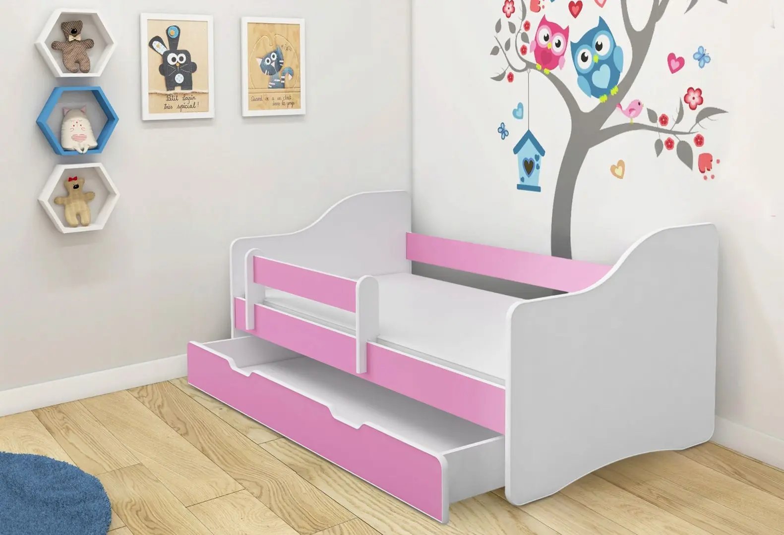 Pat ACMA Meble Acma III Happy 80x180 bariera/sertar/saltea 7cm (White/Pink)