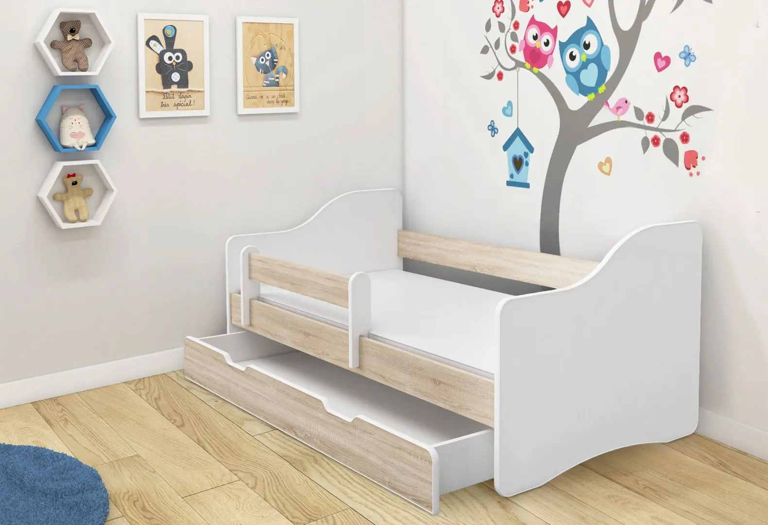 Pat ACMA Meble Acma III Happy 80x180 bariera/sertar/saltea 7cm (White/Sonoma Oak)