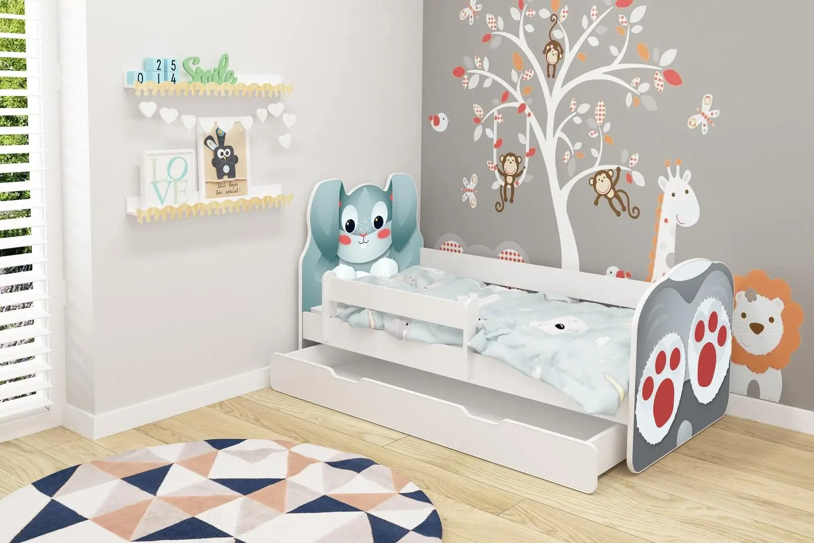 Кровать ACMA Meble Acma VII Animals/Bunny 80x180 бортик/ящик/матрас 7cm (Gray/Blue)