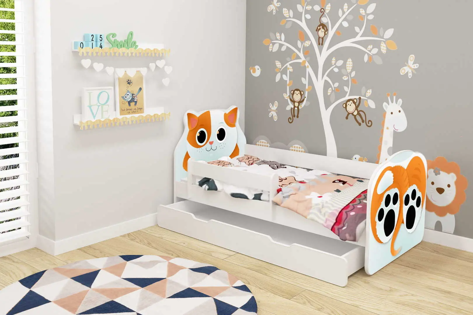 Pat ACMA Meble Acma VII Animals/Kitten 80x160 bariera/sertar/saltea 7cm (White/Orange)