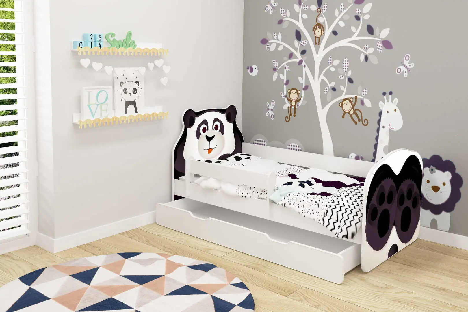 Pat ACMA Meble Acma VII Animals/Panda 70x140 bariera/sertar/saltea 6cm (White/Black)