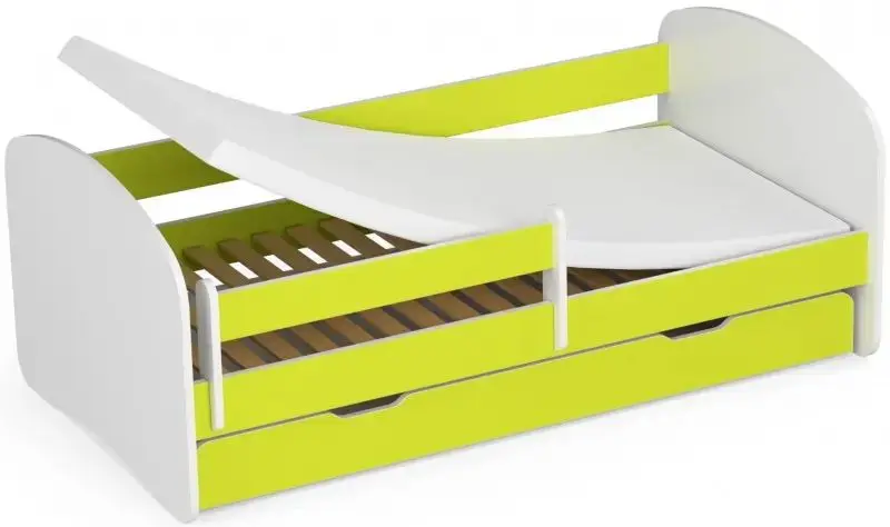 Pat Akord Smile cu saltea 80x160 (White/Lime) - 3