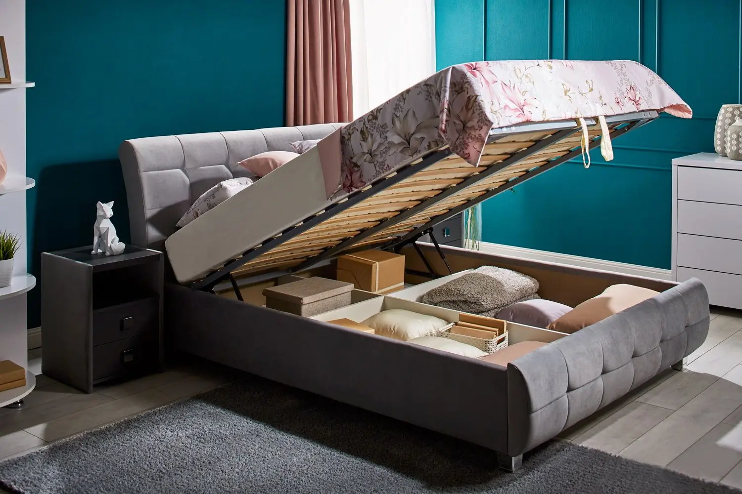 Кровать + Прикроватные тумбы Ambianta Samba 1.6 (Серый)