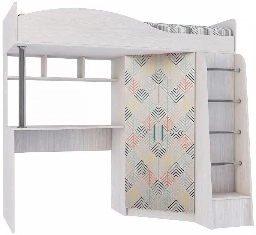 Кровать-чердак Астрид-Мебель Каприз 1 (Ясень Анкор Светлый/Ёлочки)