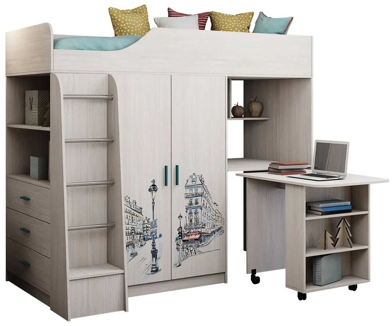 Двухъярусная кровать Astrid-Mebel Каприз 9 (Ясень Анкор Светлый)