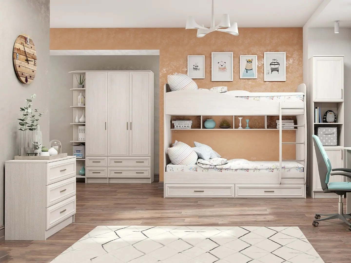 Двухъярусная кровать Астрид-Мебель Принцесса 10 3D 80х200 (Ясень Анкор Белый) - 2