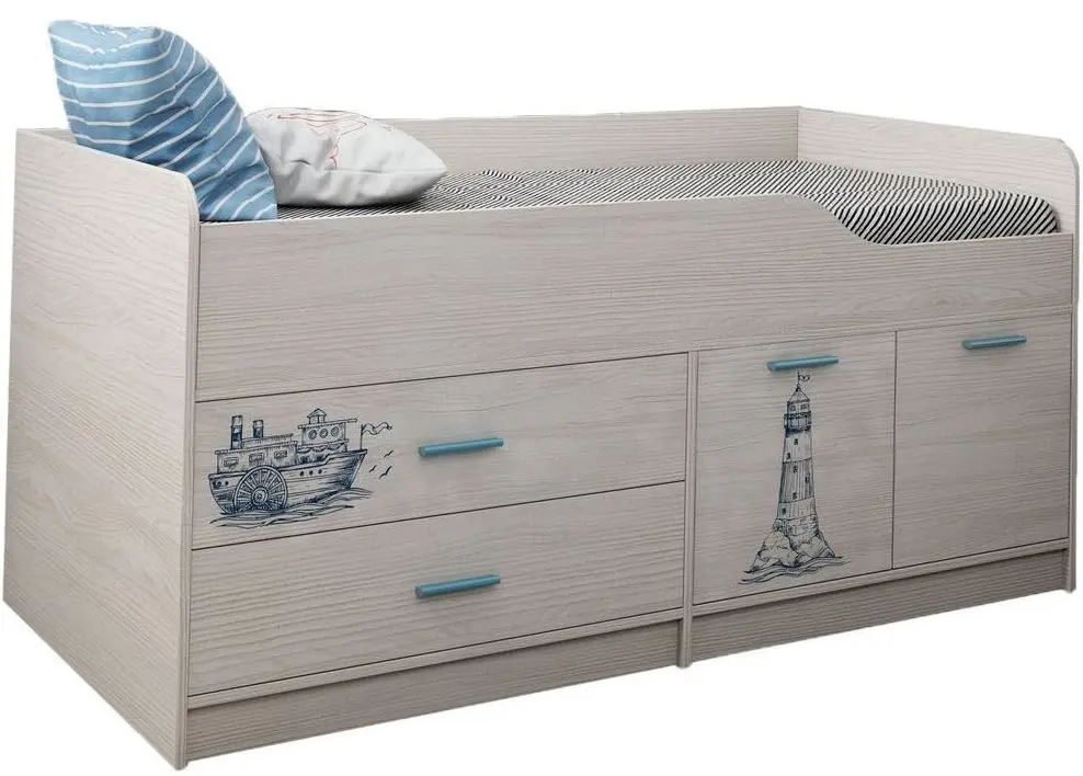 Кровать Астрид-Мебель Каприз 17 (Ясень Анкор Белый/Морская Тема)