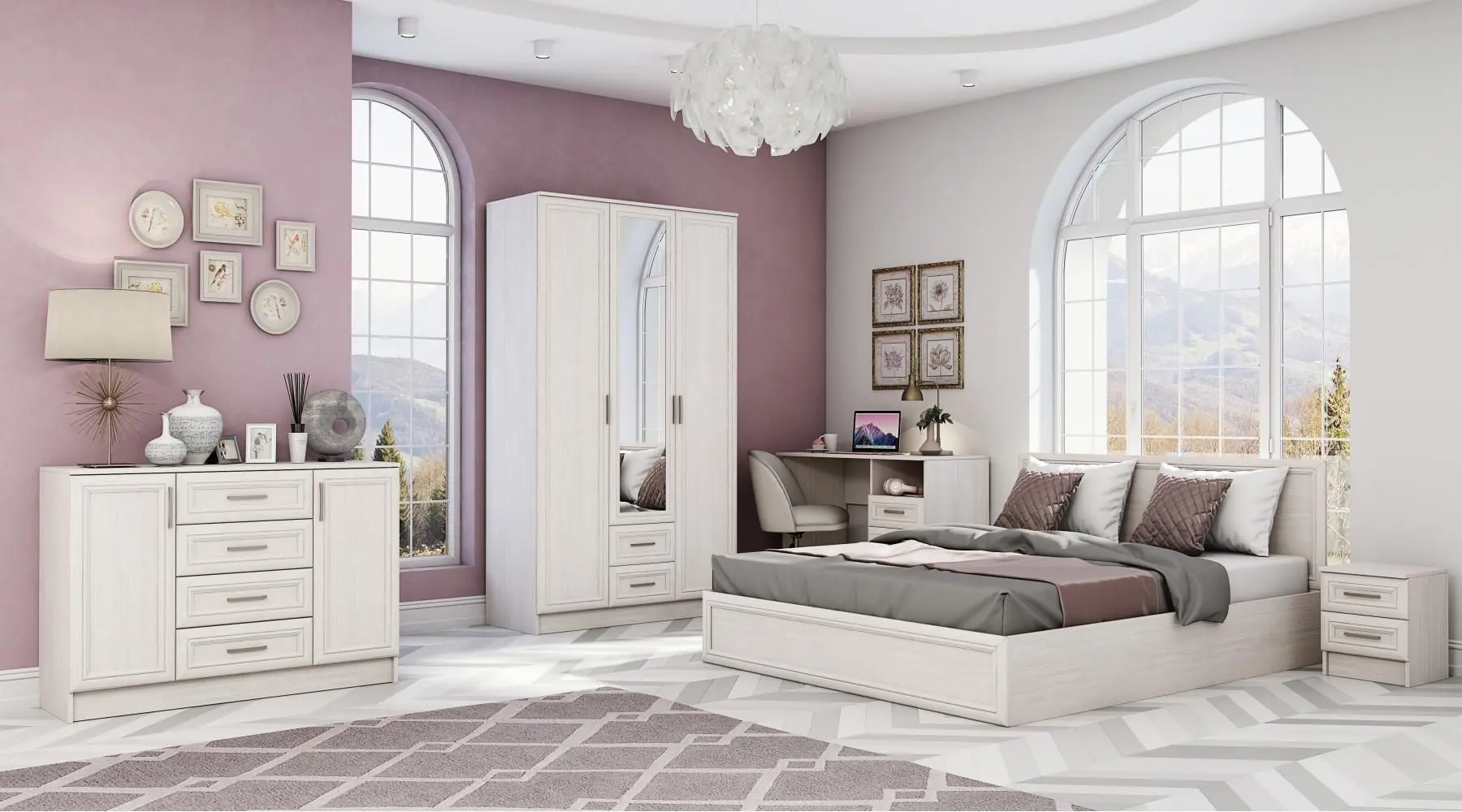 Кровать Астрид-Мебель Принцесса ПРН.15 3D (Ясень Анкор Белый) - 3