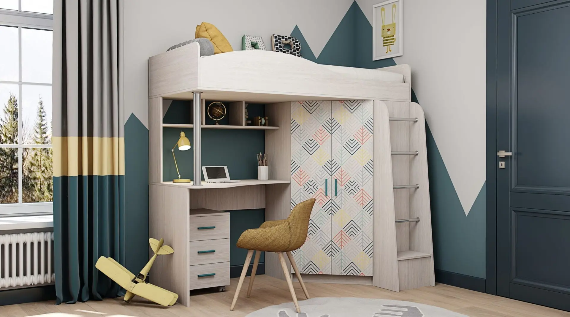 Pat-mansarda Астрид-Мебель Kapriz 1 (Ash Anchor Light/Fir-trees) - 2