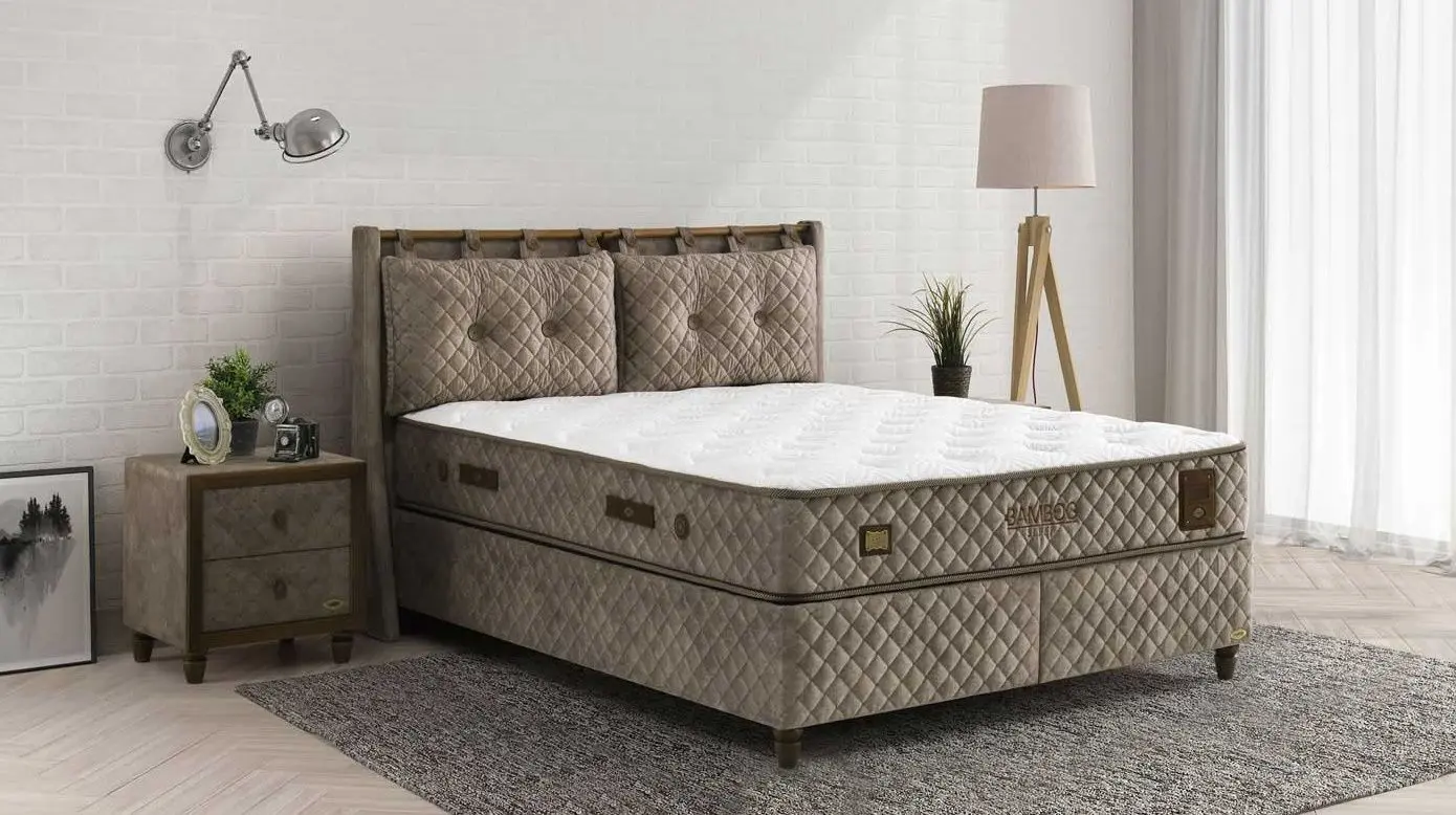 Pat Bambi Bamboo Sleep cu saltea 160x200 (Cappuccino)