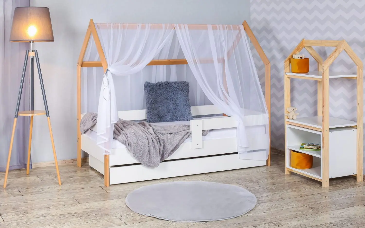 Кровать BellaLuni Domek 80x160 с ящиком (Beech/White) - 4