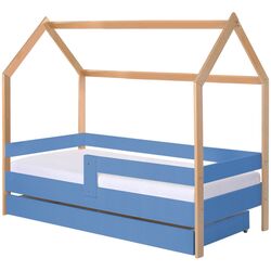 Кровать BellaLuni Domek 80x180 с ящиком/матрасом (Beech/Blue)
