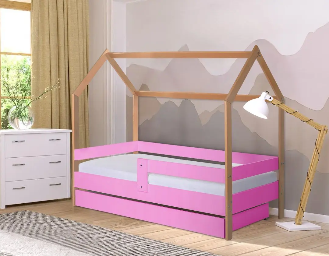 Pat BellaLuni Domek 80x180 cu sertar/saltea (Beech/Pink)